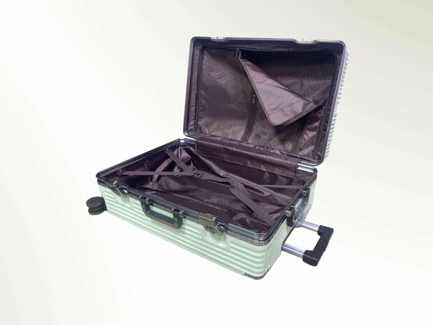 Set de valises rigides, PC ABS aluminium 2 pi&egrave;ces Grande valise + bagage &agrave; main dark dark + Vert clair