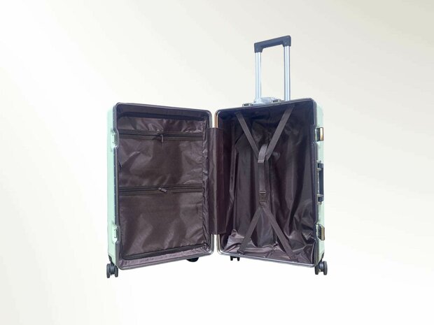 Set de valises rigides, PC ABS aluminium 2 pi&egrave;ces Grande valise + bagage &agrave; main dark dark + Vert clair