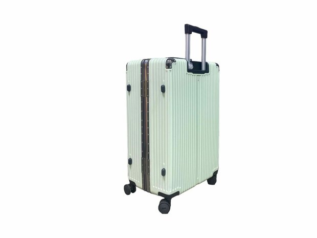 Hard shell suitcase set, PC ABS aluminum 2 pieces Large suitcase + hand luggage dark dark + Light green