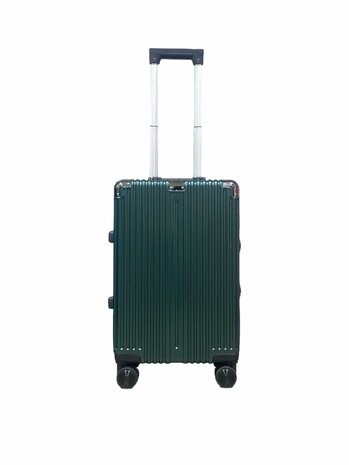 Hard shell suitcase set, PC ABS aluminum 2 pieces Large suitcase + hand luggage dark dark + Light green