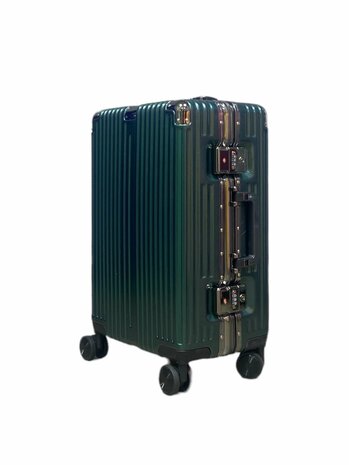 Hard shell suitcase set, PC ABS aluminum 2 pieces Large suitcase + hand luggage dark dark + Light green