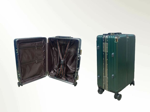 Set de valises rigides, PC ABS aluminium 2 pi&egrave;ces Grande valise + bagage &agrave; main dark dark + Vert clair