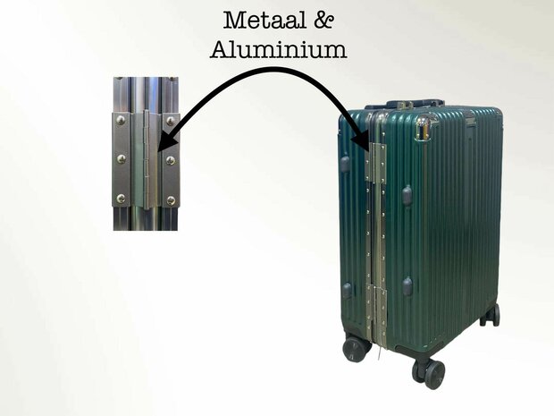 Hard shell suitcase set, PC ABS aluminum 2 pieces Large suitcase + hand luggage dark green + Light blue