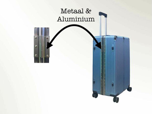 Set de valises rigides, PC ABS aluminium 2 pi&egrave;ces Grande valise + bagage &agrave; main vert fonc&eacute; + bleu clair