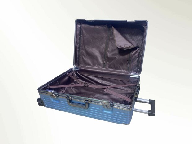 Set de valises rigides, PC ABS aluminium 2 pi&egrave;ces Grande valise + bagage &agrave; main vert fonc&eacute; + bleu clair