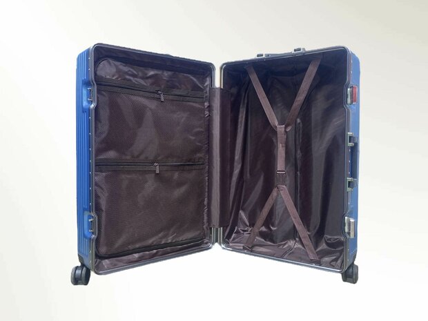 Set de valises rigides, PC ABS aluminium 2 pi&egrave;ces Grande valise + bagage &agrave; main vert fonc&eacute; + bleu clair