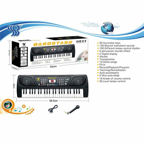 Keyboard with LCD screen - 49 keys and microphone - on mains and on battery - 58CM KEY