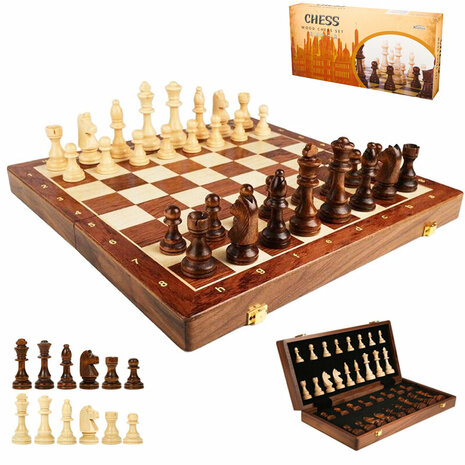 Chessboard - Wooden - 45x45cm - Foldable - 2 Extra Queens