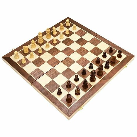 Chessboard - Wooden - 45x45cm - Foldable - 2 Extra Queens