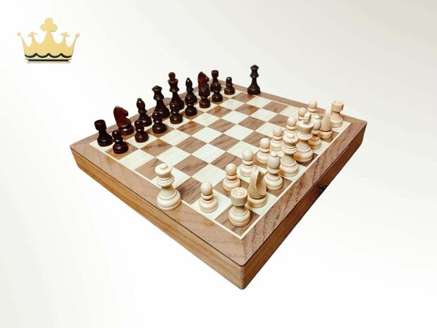 Chessboard - Wooden - 38x38cm - Drawer - 2 Extra Queens