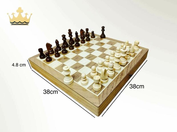 Chessboard - Wooden - 38x38cm - Drawer - 2 Extra Queens