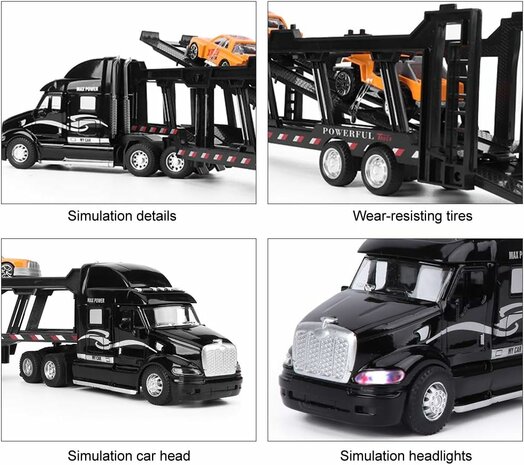 LKW-Autotransporter + 2 Mini-3-in-1-LKW mit R&uuml;ckziehantrieb