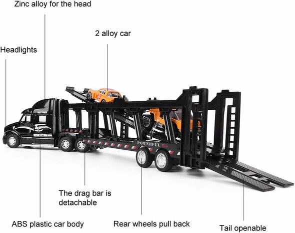 LKW-Autotransporter + 2 Mini-3-in-1-LKW mit R&uuml;ckziehantrieb