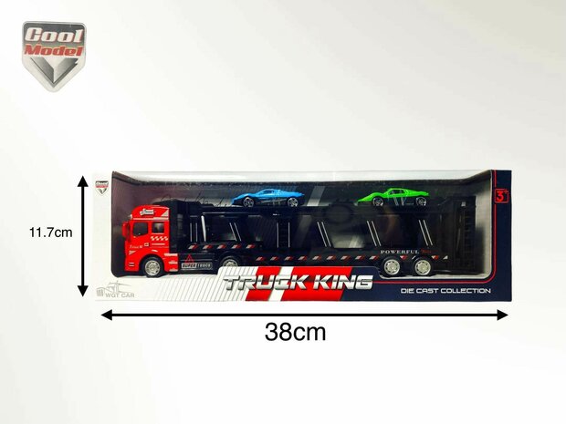 Vrachtwagen autotransporter&nbsp;+ 2 mini sportauto&#039;s 3in1 - pull-back drive Truck King