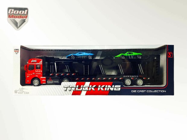 Vrachtwagen autotransporter&nbsp;+ 2 mini sportauto&#039;s 3in1 - pull-back drive Truck King