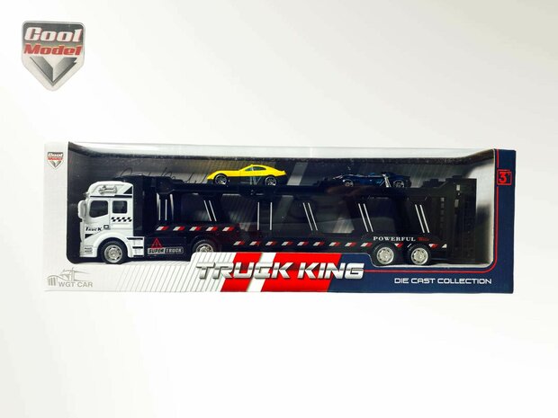 Vrachtwagen autotransporter&nbsp;+ 2 mini sportauto&#039;s 3in1 - pull-back drive Truck King