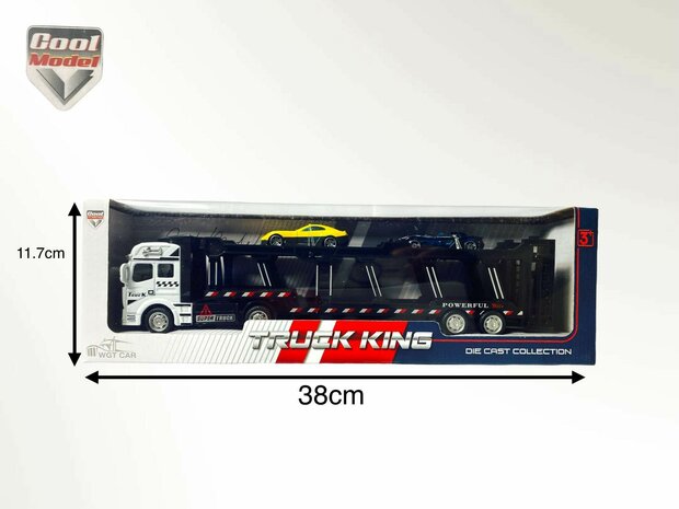 Vrachtwagen autotransporter&nbsp;+ 2 mini sportauto&#039;s 3in1 - pull-back drive Truck King