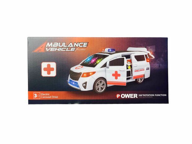 Toy Ambulance with LED Light Sound Effects and Automatic Doors - Self-Driving - 23CM