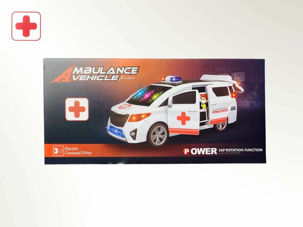 Ambulance jouet avec effets sonores et lumi&egrave;re LED et portes &agrave; commande automatique - peut se conduire toute seule - 23 cm