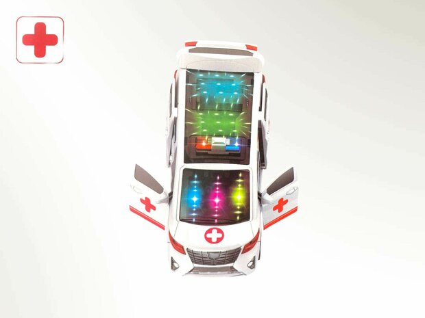 Speelgoed Ambulance met LED licht geluidseffecten&nbsp;en Deuren automatisch bediend - kan zelf rijden - 23CM