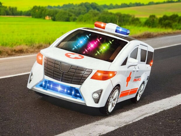 Ambulance jouet avec effets sonores et lumi&egrave;re LED et portes &agrave; commande automatique - peut se conduire toute seule - 23 cm