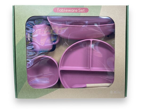 Silicone baby tableware set - 6 pieces - dark pink