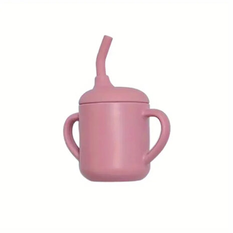 Siliconen baby servies set - 6 delig - donker roze