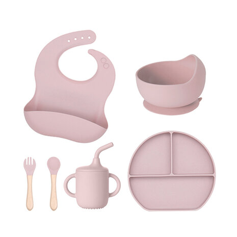 Silicone baby tableware set - 6 pieces - light pink