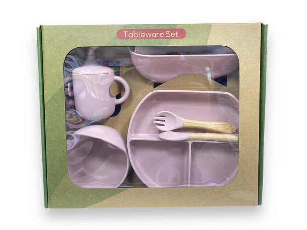 Silicone baby tableware set - 6 pieces - rose clair