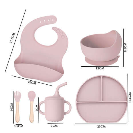 Siliconen baby servies set - 6 delig - licht roze