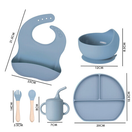 Silicone baby tableware set - 6 pieces - bleu