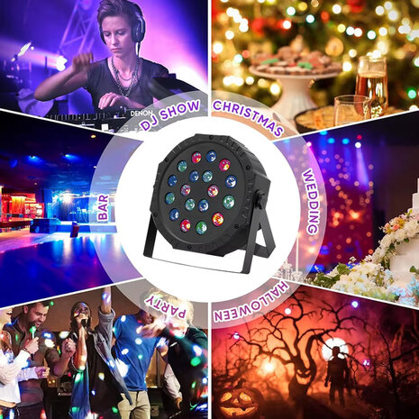 LED par light - 18 LED - disco licht - incl. afstandsbediening - Dmx 512 - RGB