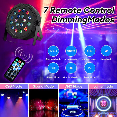 LED par light - 18 LED - disco licht - incl. afstandsbediening - Dmx 512 - RGB