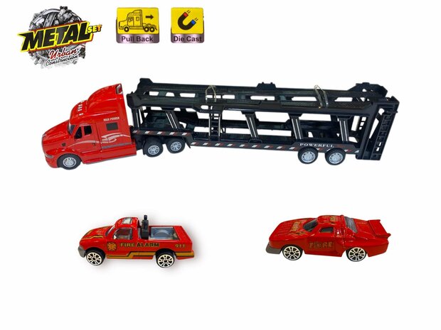 Vrachtwagen autotransporter&nbsp;+ 2 mini 3in1 - pull-back drive Truck