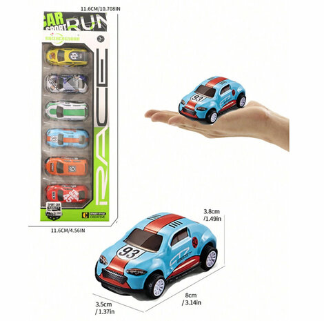 Race Sport cars - 6 verschillende mini auto&#039;s met pull back drive 