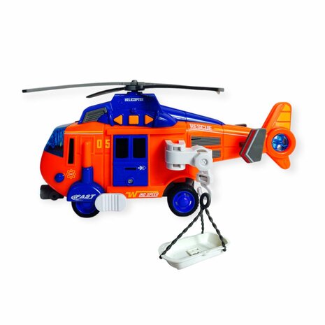 Speelgoedhelikopter - Reddingshelikopter - met optrekpropeller, licht, geluid en accessoires 