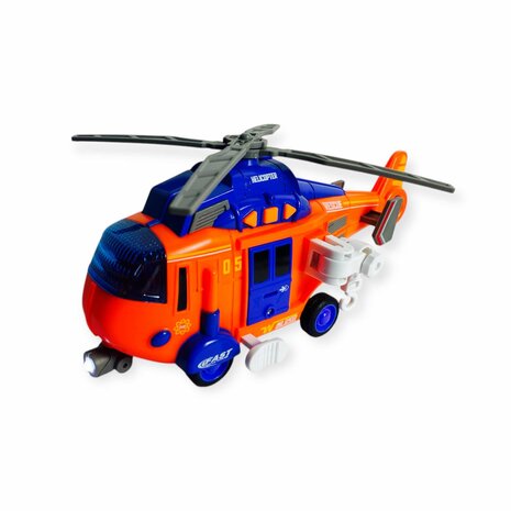 Speelgoedhelikopter - Reddingshelikopter - met optrekpropeller, licht, geluid en accessoires 