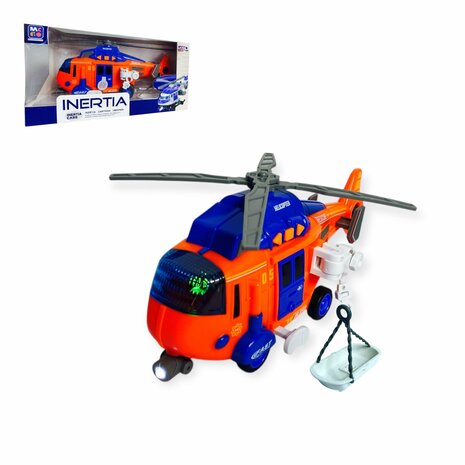 Speelgoedhelikopter - Reddingshelikopter - met optrekpropeller, licht, geluid en accessoires 