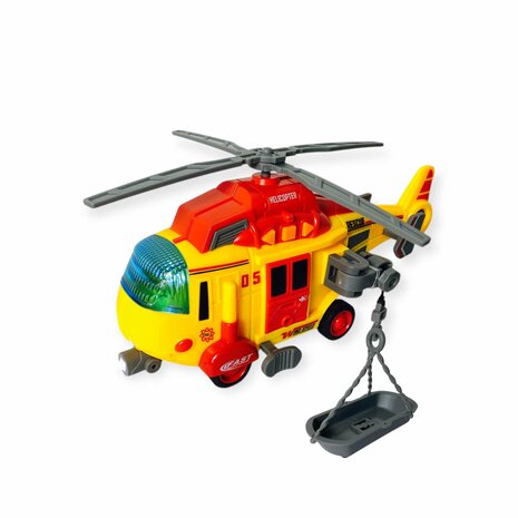 Speelgoedhelikopter - Reddingshelikopter - met optrekpropeller, licht, geluid en accessoires 