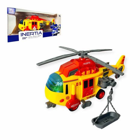 Speelgoedhelikopter - Reddingshelikopter - met optrekpropeller, licht, geluid en accessoires 