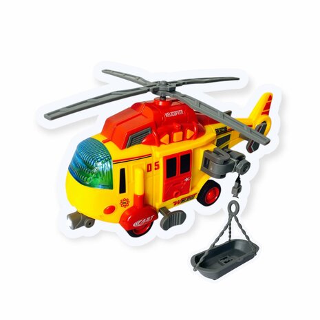 Speelgoedhelikopter - Reddingshelikopter - met optrekpropeller, licht, geluid en accessoires 