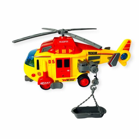 Speelgoedhelikopter - Reddingshelikopter - met optrekpropeller, licht, geluid en accessoires 