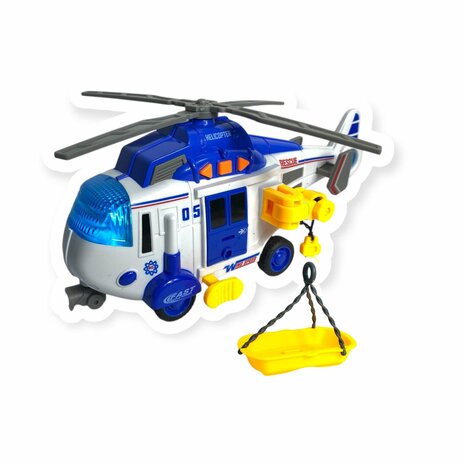 Speelgoedhelikopter - Reddingshelikopter - met optrekpropeller, licht, geluid en accessoires 